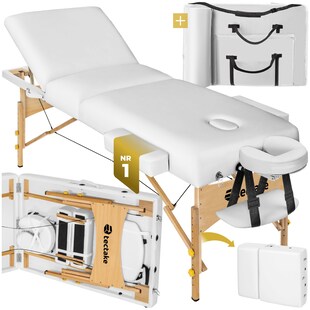 tectake® 3 Zonen Massageliege, Breite 70 cm, Polsterung 7,5 cm, mit Holzgestell, 218 x 102 x 90 cm 