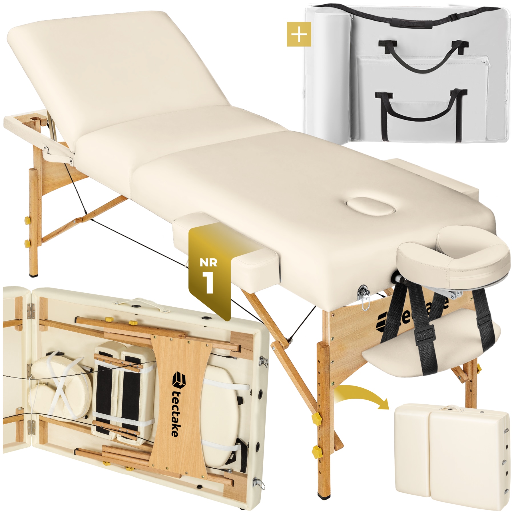 tectake&reg; 3 Zonen Massageliege, Breite 70 cm, Polsterung 7,5 cm, mit Holzgestell, 218 x 102 x 90 cm 