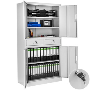 tectake® Aktenschrank, aus pulverbeschichtetem Stahl, 3 höhenverstellbare Einlegeböden, 180 x 80 x 40 cm 