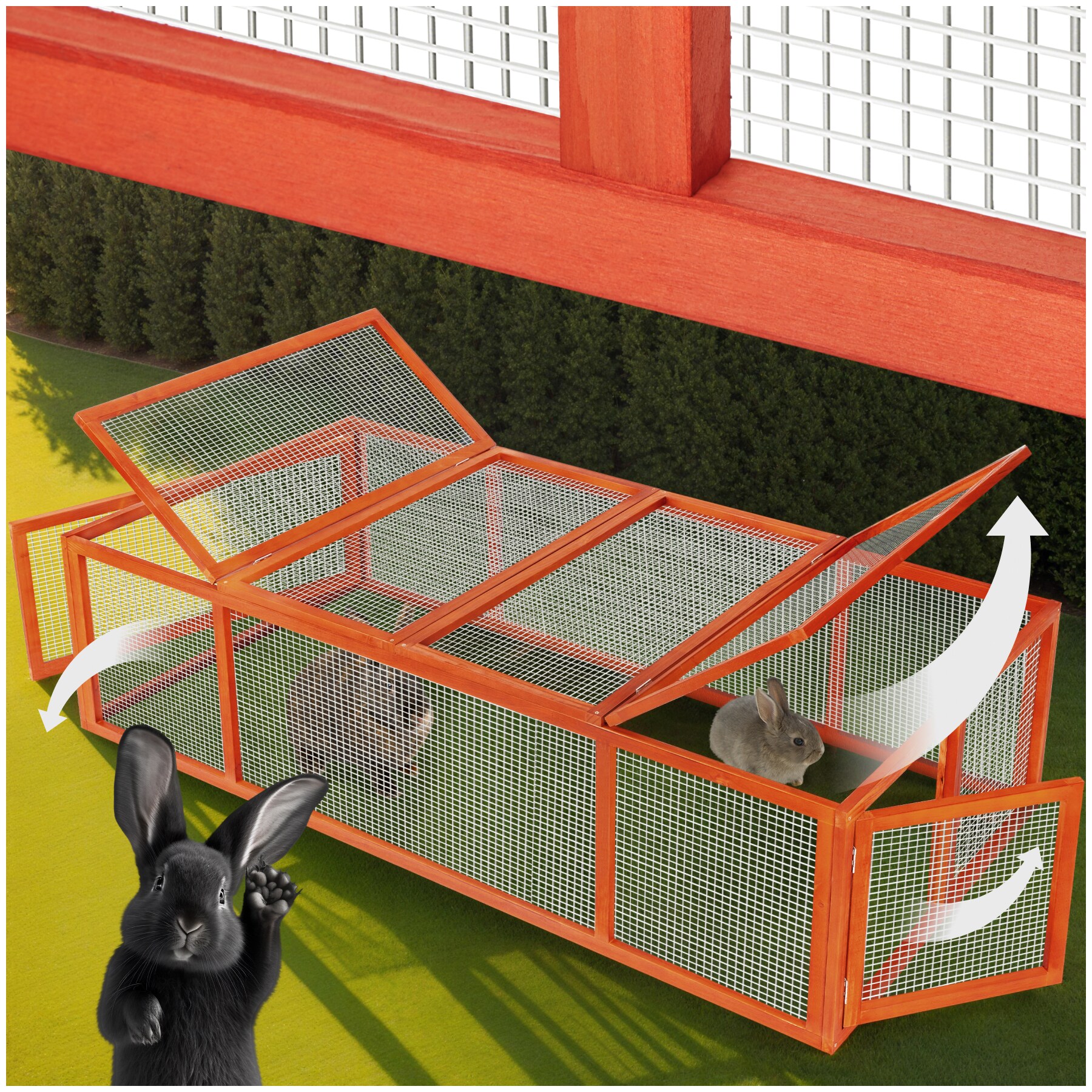 tectake&reg; Hasenstall, aus Holz, 2 Dach&ouml;ffnungen, 181 x 90 x 48 cm 