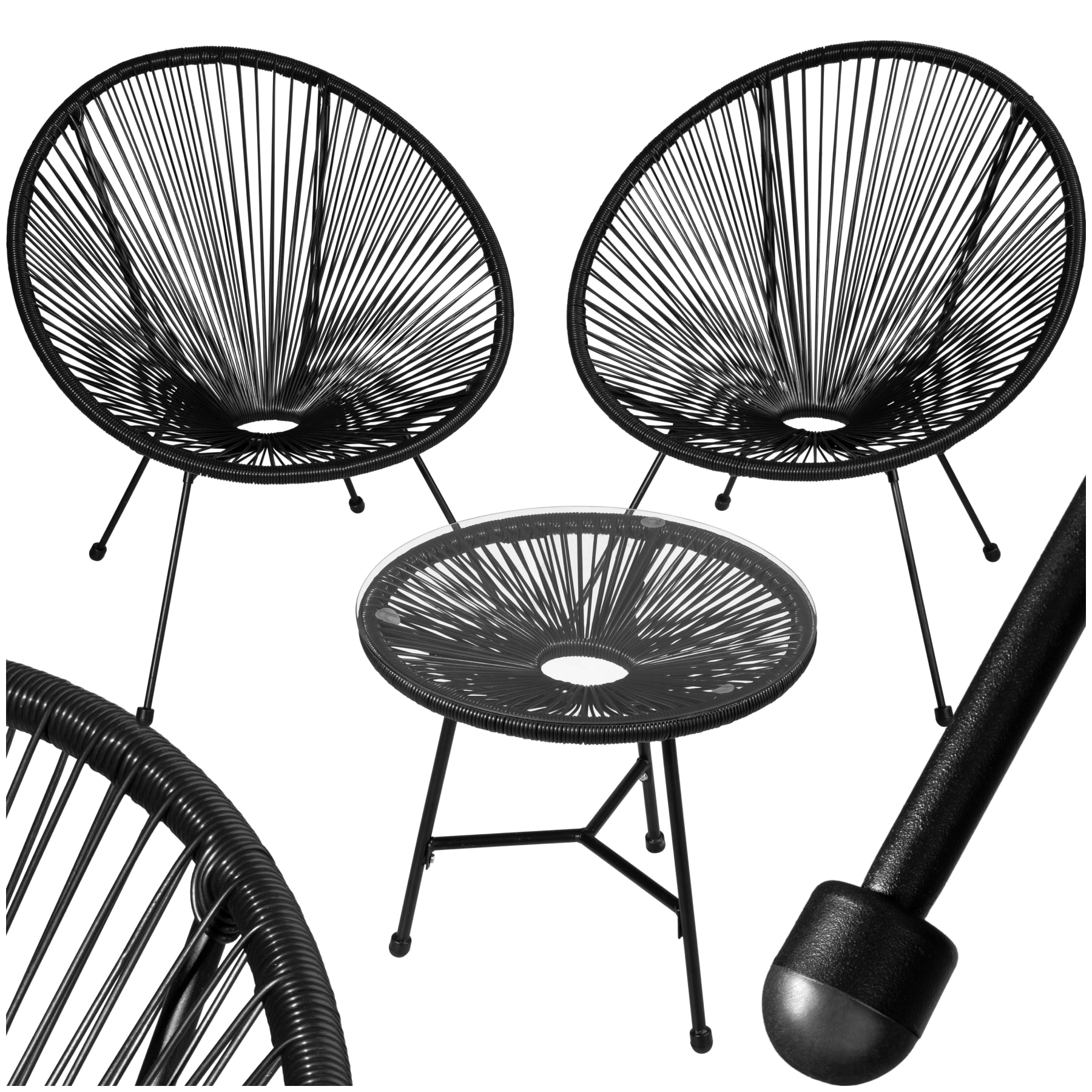 tectake&reg; 2 Gartenst&uuml;hle Santana mit Tisch, Retro-Design im Acapulco-Stil, UV-best&auml;ndig, Belastbarkeit Stuhl 120 kg 