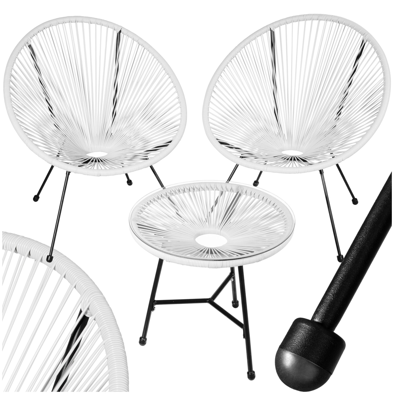 tectake® 2 Gartenstühle Santana mit Tisch, Retro-Design im Acapulco-Stil, UV-beständig, Belastbarkeit Stuhl