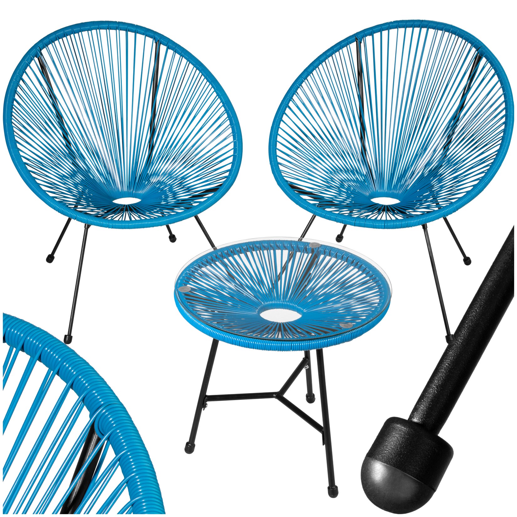 tectake® 2 Gartenstühle Santana mit Tisch, Retro-Design im Acapulco-Stil, UV-beständig, Belastbarkeit Stuhl
