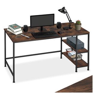tectake® Computer-Schreibtisch, Industrial Style, Seitenregal mit 2 Ablagefächern, 120 x 60 x 75,5 cm 