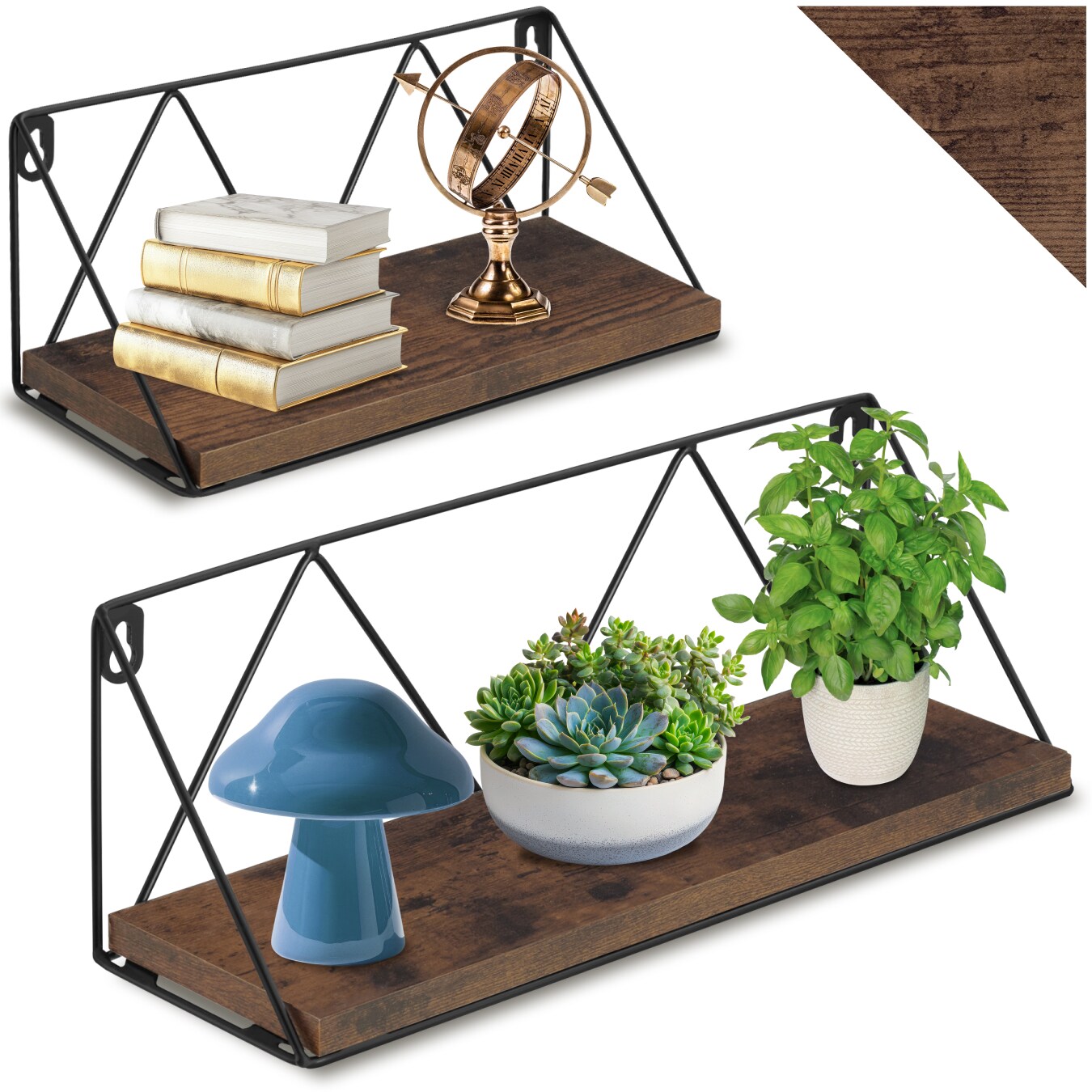 tectake&reg; 2er Set Wandregal, Industrial Style, Belastbarkeit je Regal 15 kg, Tiefe 13 cm 