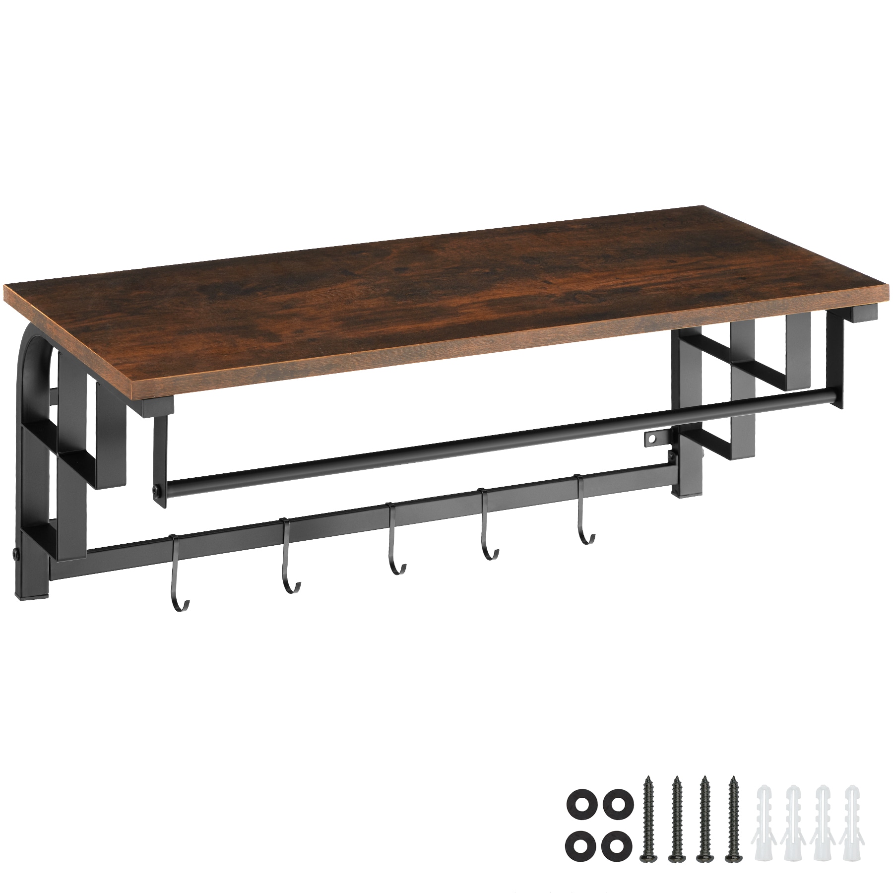 tectake&reg; Wandgarderobe, Industrial Style, mit Ablage und 5 abnehmbaren Haken, 66 x 30 x 27 cm 