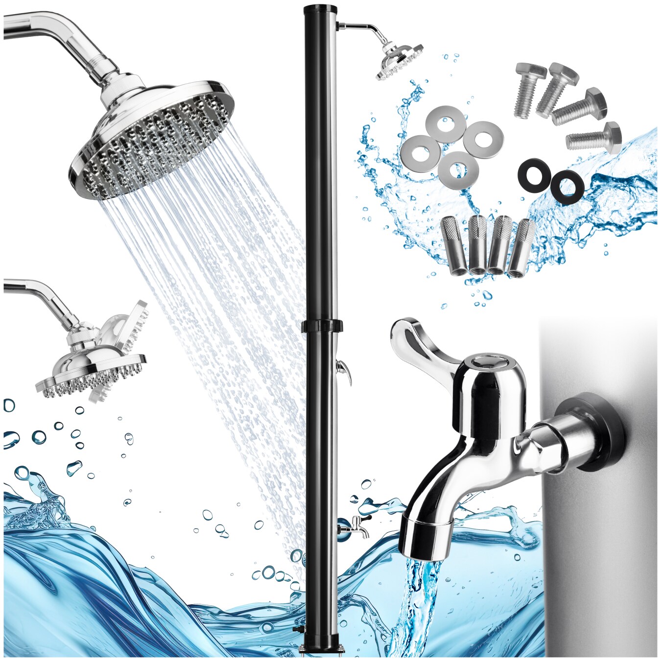 tectake&reg; Solardusche, 20 Liter, Regenduschkopf mit Kugelgelenk, inklusive Wasserhahn 