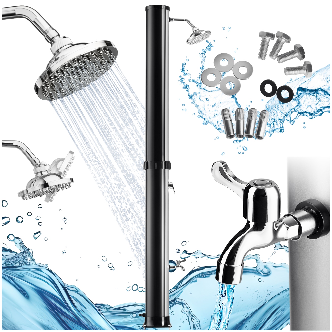 tectake&reg; Solardusche, 40 Liter, Regenduschkopf mit Kugelgelenk, extra Wasserhahn 