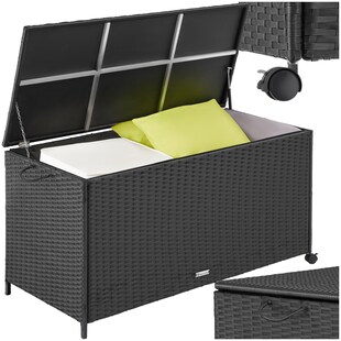 tectake® Auflagenbox, 297 l, mit Aluminiumgestell und Rattangeflecht, komfortable Hubautomatik, 117 x 54 x 64 cm 