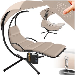 tectake® Hängeliege, großes Sonnendach mit UV-Schutz, ergonomisch, 195 x 132 x 197 cm, mit Seitentasche 