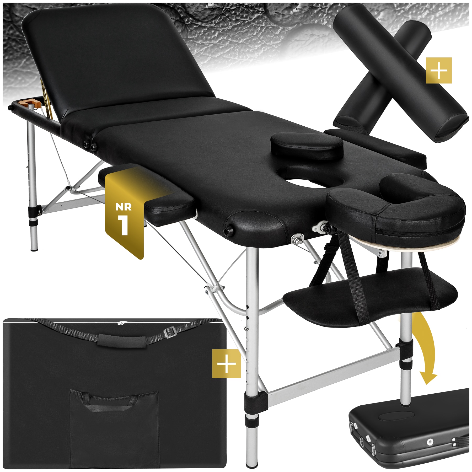tectake&reg; 3 Zonen Massageliege-Set, Breite 60 cm, Polsterung 5 cm, mit Aluminiumgestell, 210 x 95 x 89 cm 