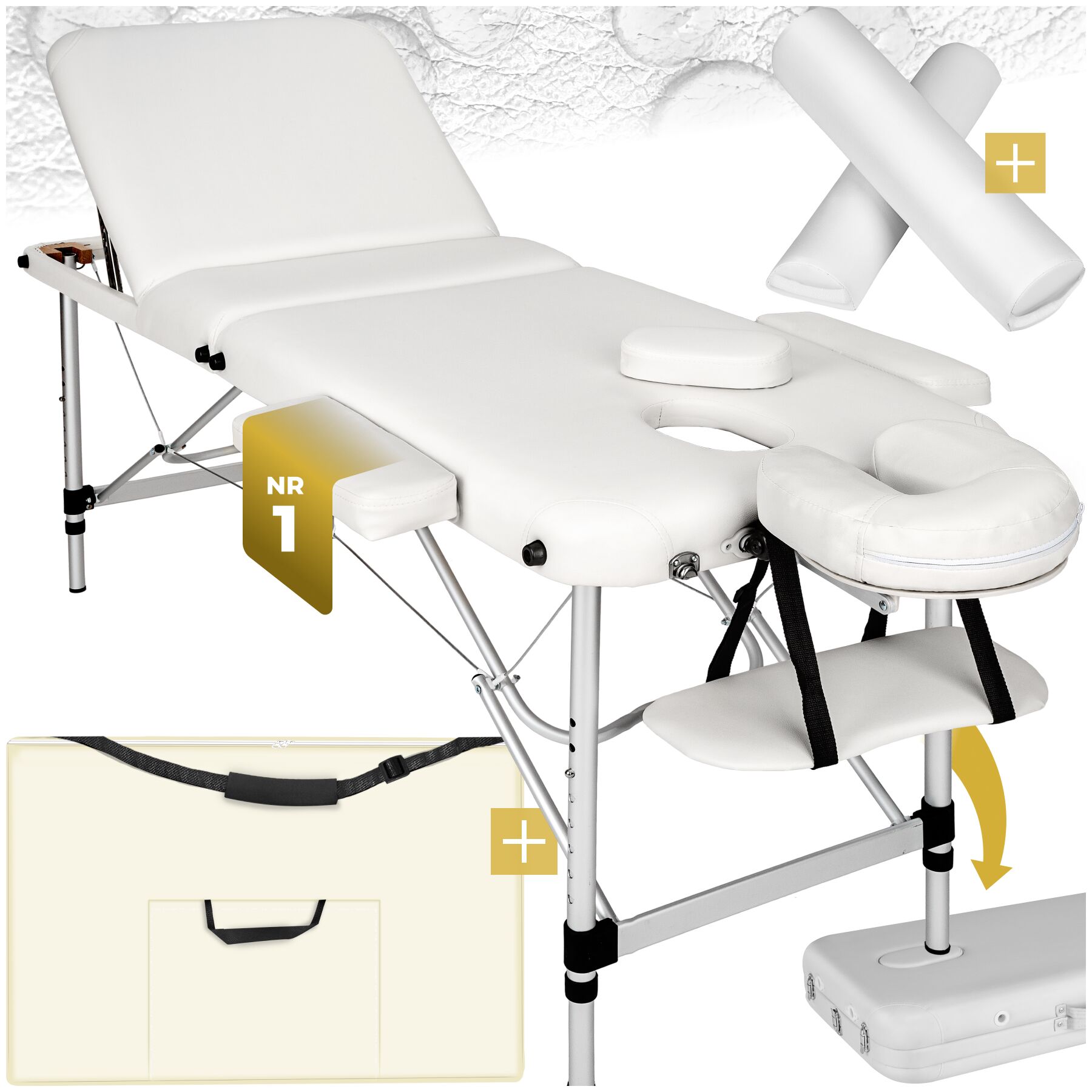 tectake&reg; 3 Zonen Massageliege-Set, Breite 60 cm, Polsterung 5 cm, mit Aluminiumgestell, 210 x 95 x 89 cm 