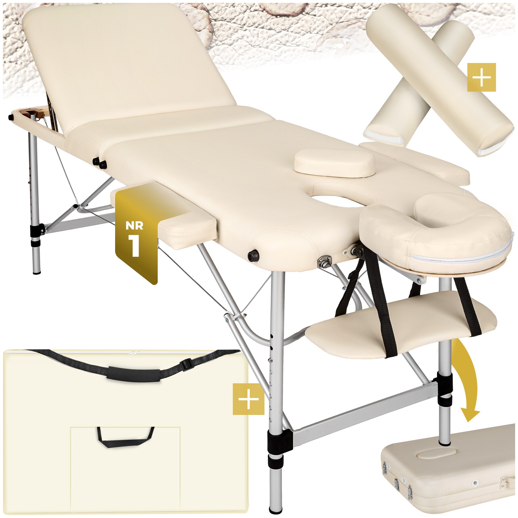 tectake&reg; 3 Zonen Massageliege-Set, Breite 60 cm, Polsterung 5 cm, mit Aluminiumgestell, 210 x 95 x 89 cm 