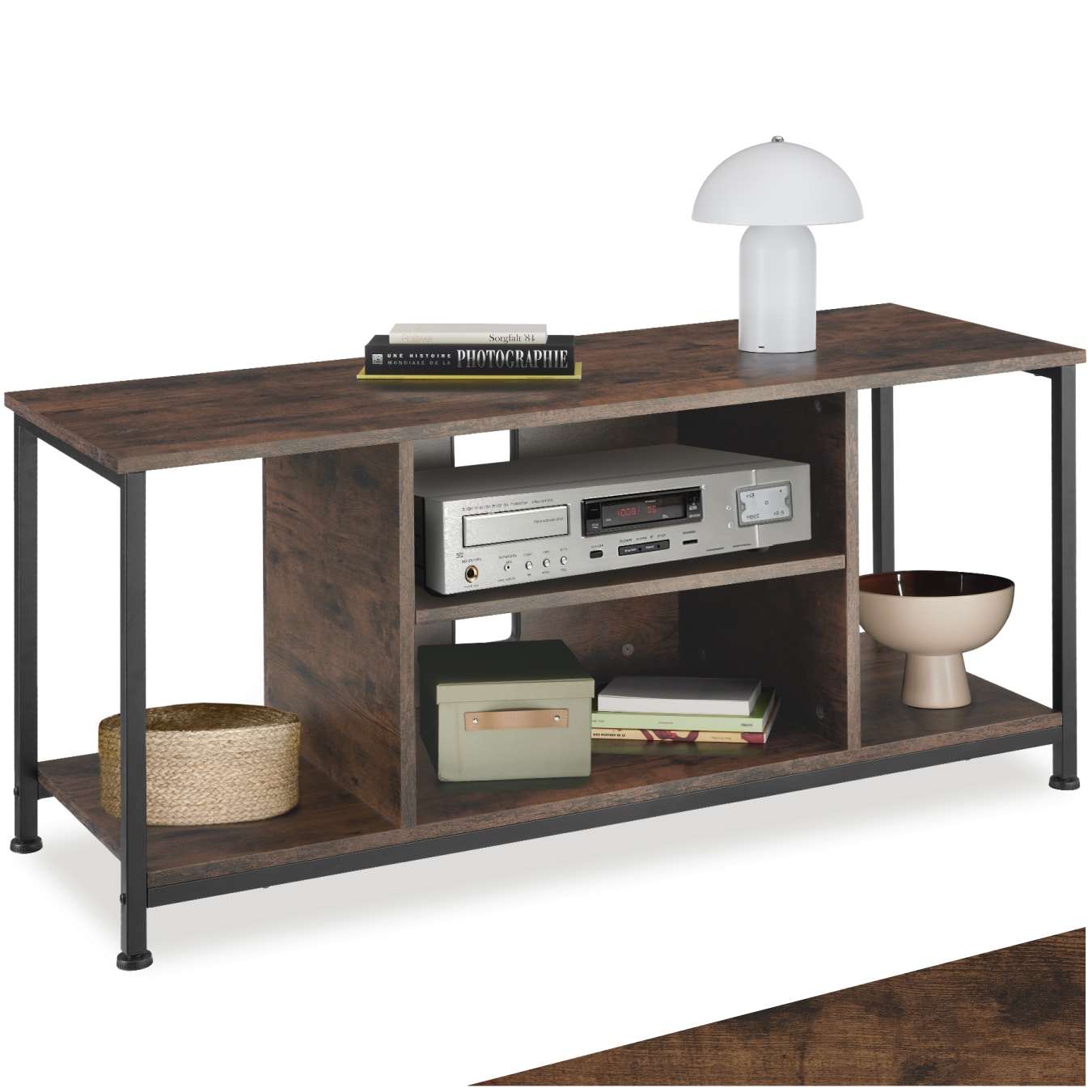 tectake&reg; TV-Regal, Industrial Style, 4 offene F&auml;cher, verstellbarer Einlegeboden und Kabelaussparungen, 110 x 40 x 50,5 cm 