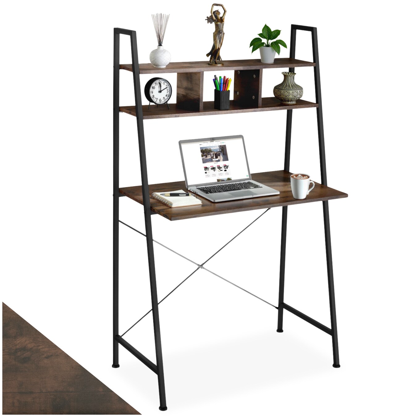 tectake&reg; Schreibtisch, Industrial Style, trapezf&ouml;rmiges Gestell, 3 Stauf&auml;cher, 85,5 x 46,5 x 140 cm 