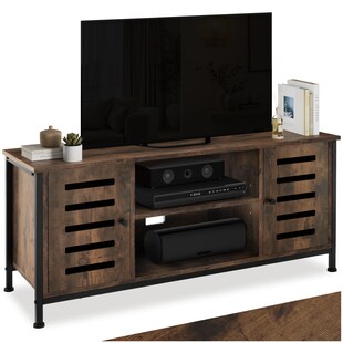 tectake® TV-Board, Industrial Style, offenes Fach, 2 Staufächer mit Magnettüren, verstellbarer Einlegeboden, 2 Kabelaussparungen, 110 x 41,5 x 50,5 cm 