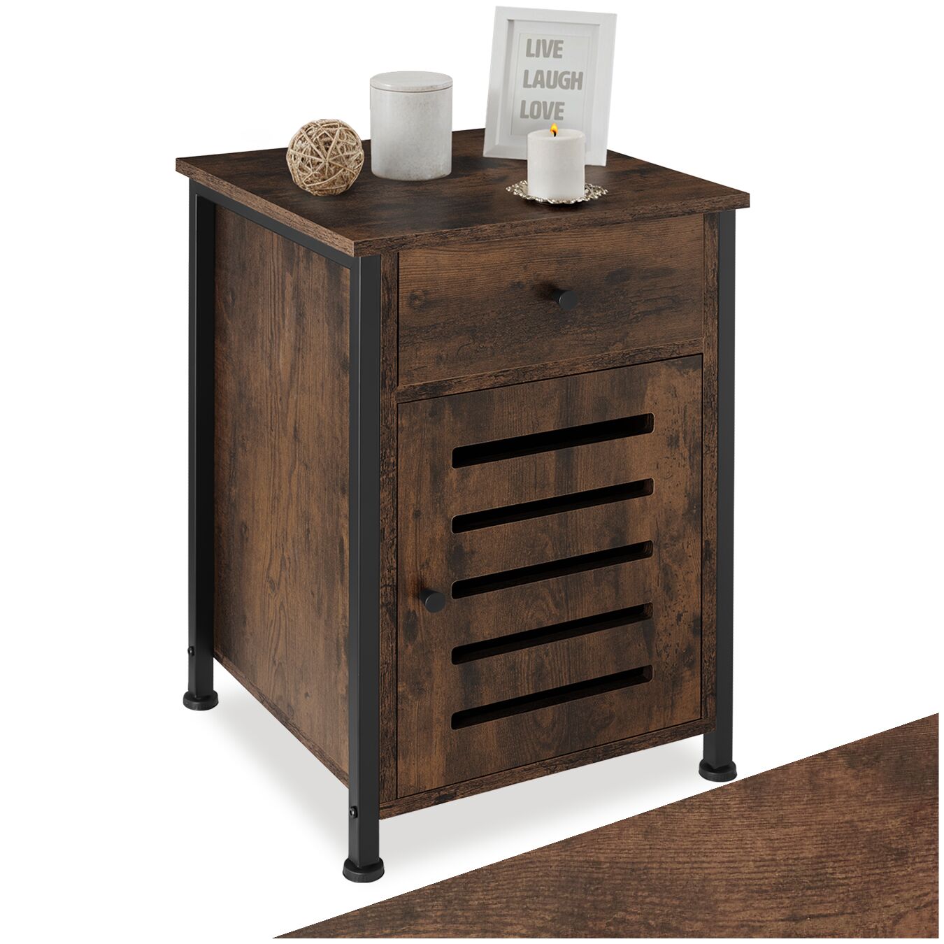 tectake&reg; Nachttisch, Industrial Style, Ablage, Schublade und Staufach mit Magnett&uuml;r und Einlegeboden, 40 x 42 x 60,5 cm 