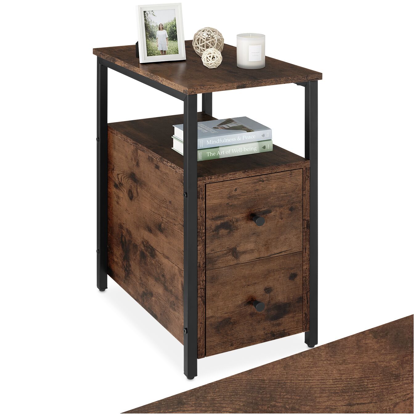 tectake&reg; Nachttisch, Industrial Style, 2 Ablagen und 2 Schubladen, 30 x 49,5 x 61,5 cm 