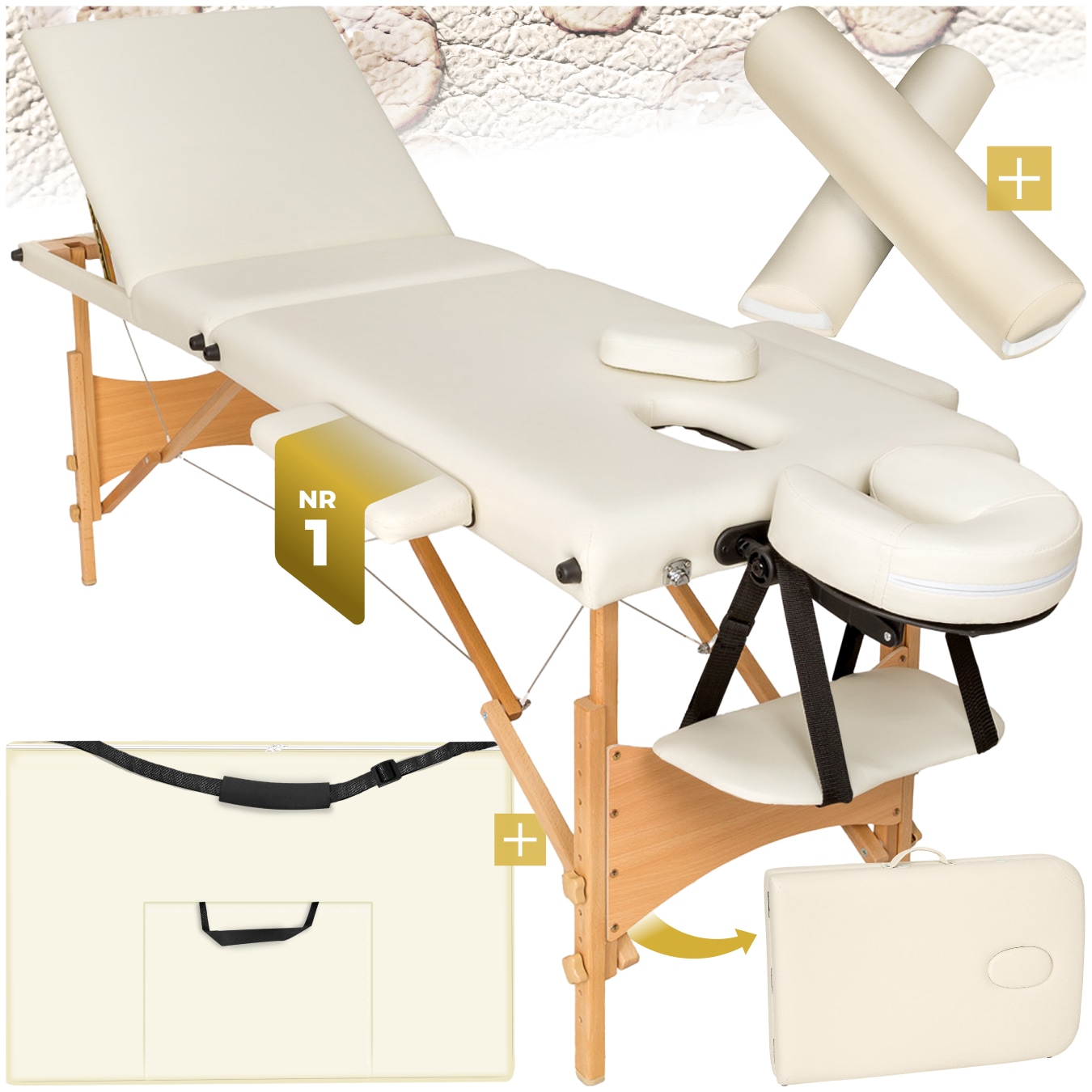 tectake&reg; 3 Zonen Massageliege-Set, Breite 61 cm, Polsterung 3 cm, mit Holzgestell, 210 x 95 x 84 cm 