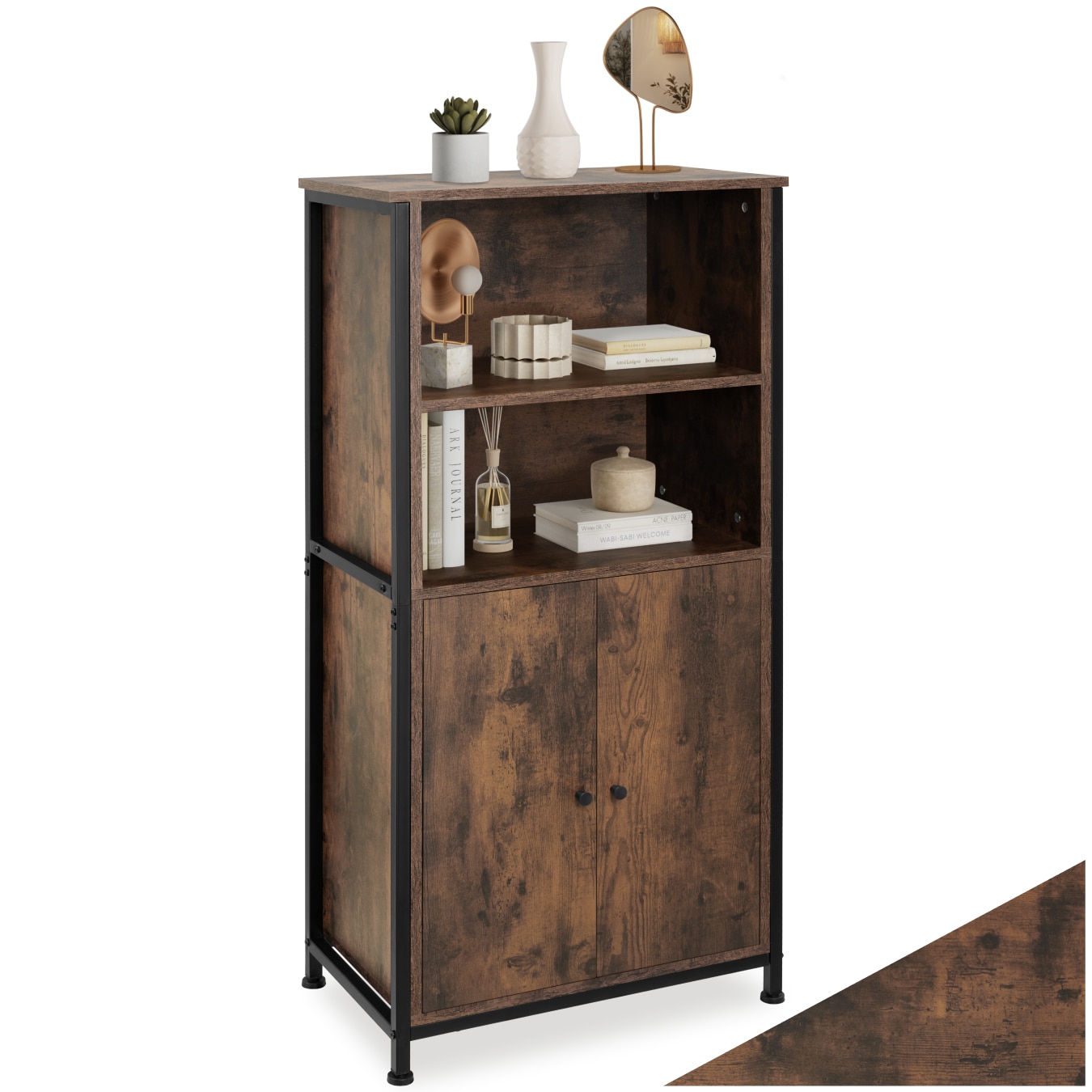 tectake&reg; Highboard, Industrial Style, 2 offene F&auml;cher mit Deckplatte, mit h&ouml;henverstellbaren F&uuml;&szlig;en, 60 x 38 x 125 cm 
