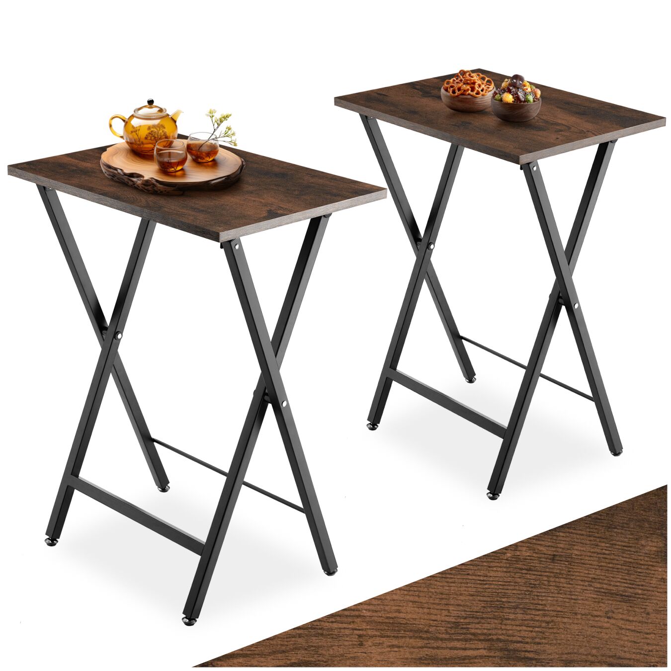 tectake&reg; 2er Set Beistelltische, klappbar, Holz und Stahl, mit h&ouml;henverstellbaren Gelenkf&uuml;&szlig;en 