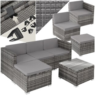 tectake® Rattan Lounge, für 3 bis 4 Personen, UV-beständig, variabel aufstellbar 