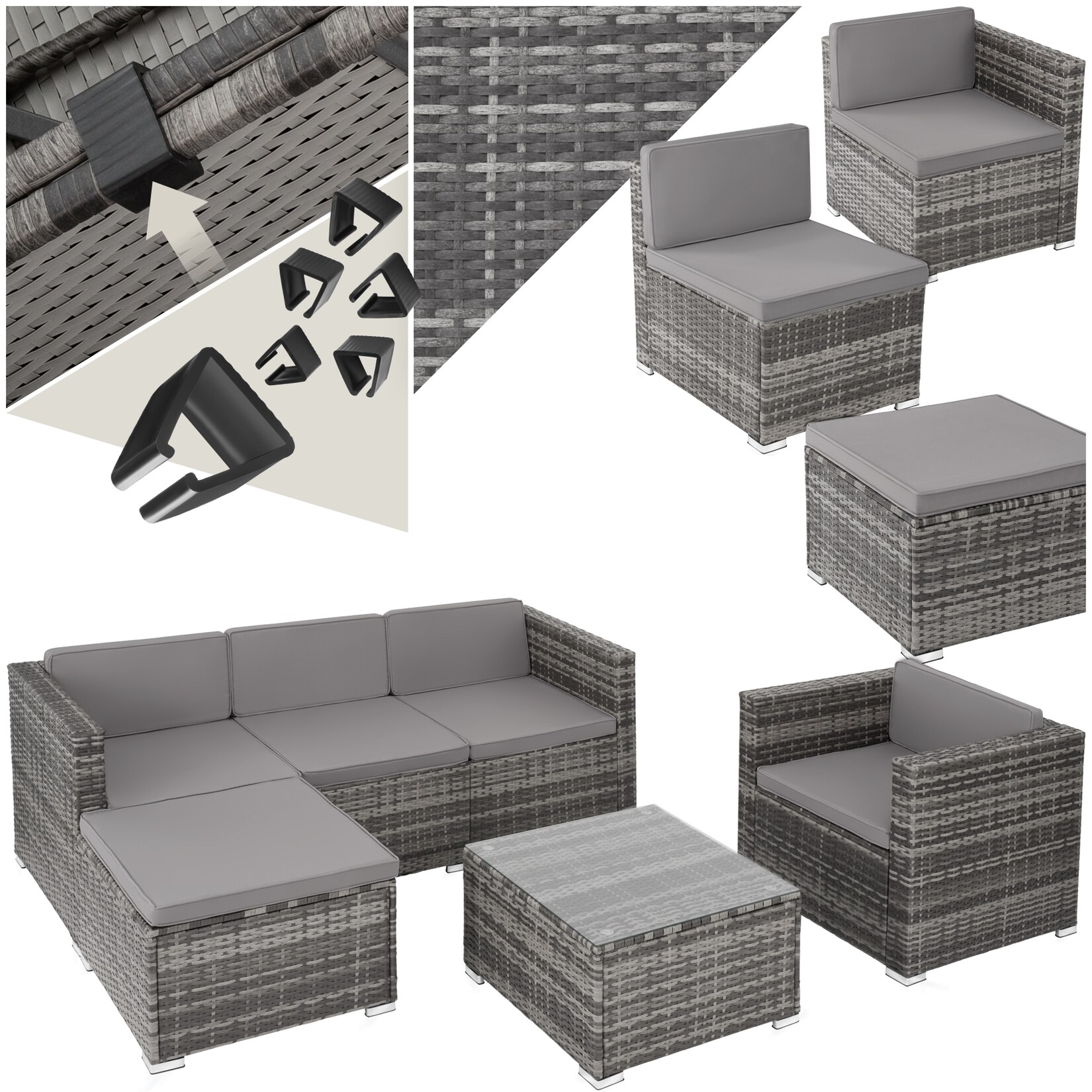tectake® Rattan Lounge, für 4 bis 5 Personen, UV-beständig, variabel aufstellbar