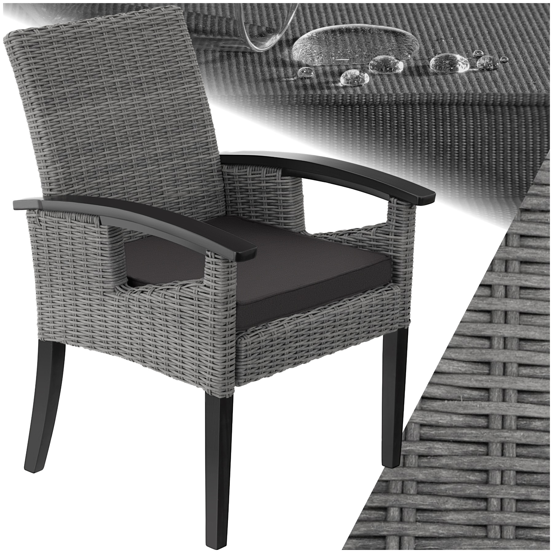 tectake&reg; Rattan Stuhl, mit Holzgestell, nat&uuml;rlich nachempfundenes Geflecht, inklusive Sitzpolster, 62,5 x 71,5 x 94 cm 