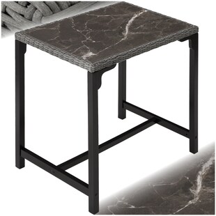 tectake® Rattan Bartisch, mit Aluminium- und Holzgestell, wetterfest und UV-beständig, 96 x 65 x 100 cm 