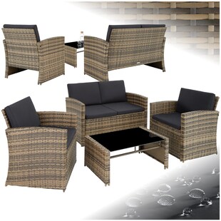 tectake® Rattan Lounge, für 4 Personen, UV-beständig, mit Sicherheitsglasplatte 