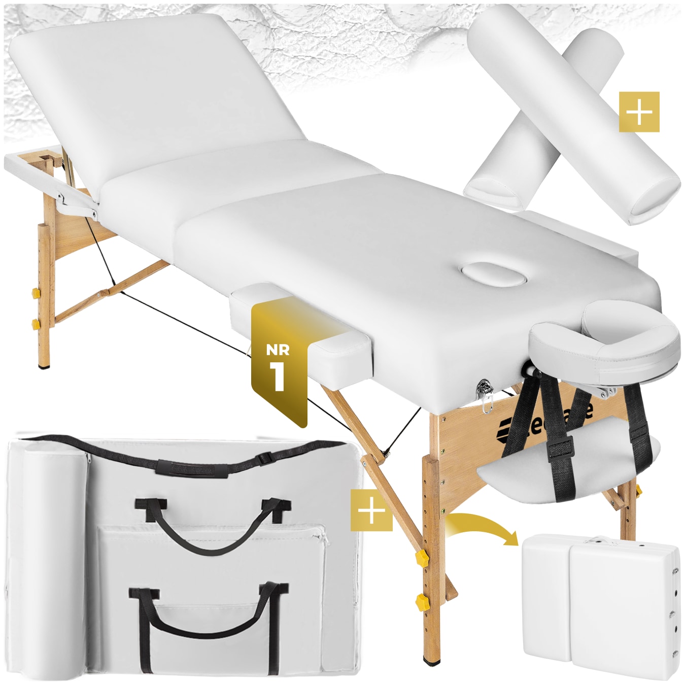 tectake&reg; 3 Zonen Massageliege-Set, Breite 70 cm, Polsterung 7,5 cm, mit Holzgestell, 218 x 102 x 90 cm 