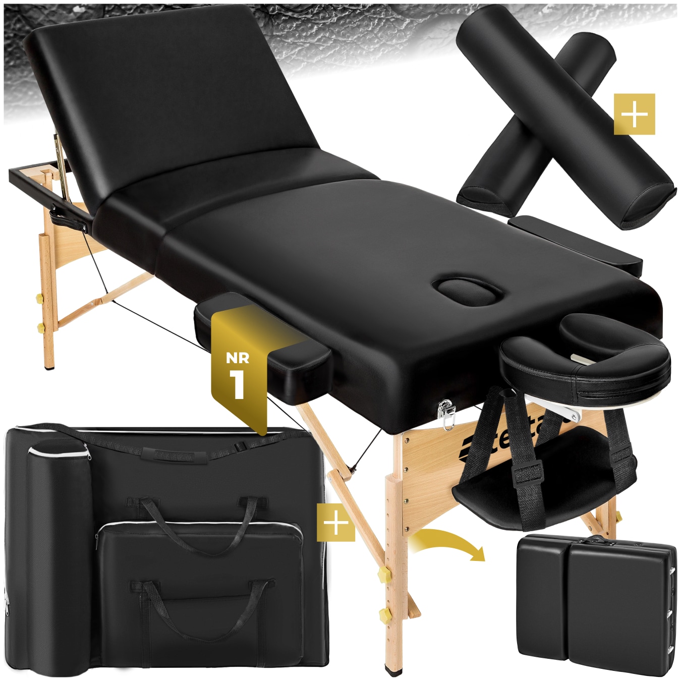 tectake&reg; 3 Zonen Massageliege-Set, Breite 70 cm, Polsterung 7,5 cm, mit Holzgestell, 218 x 102 x 90 cm 