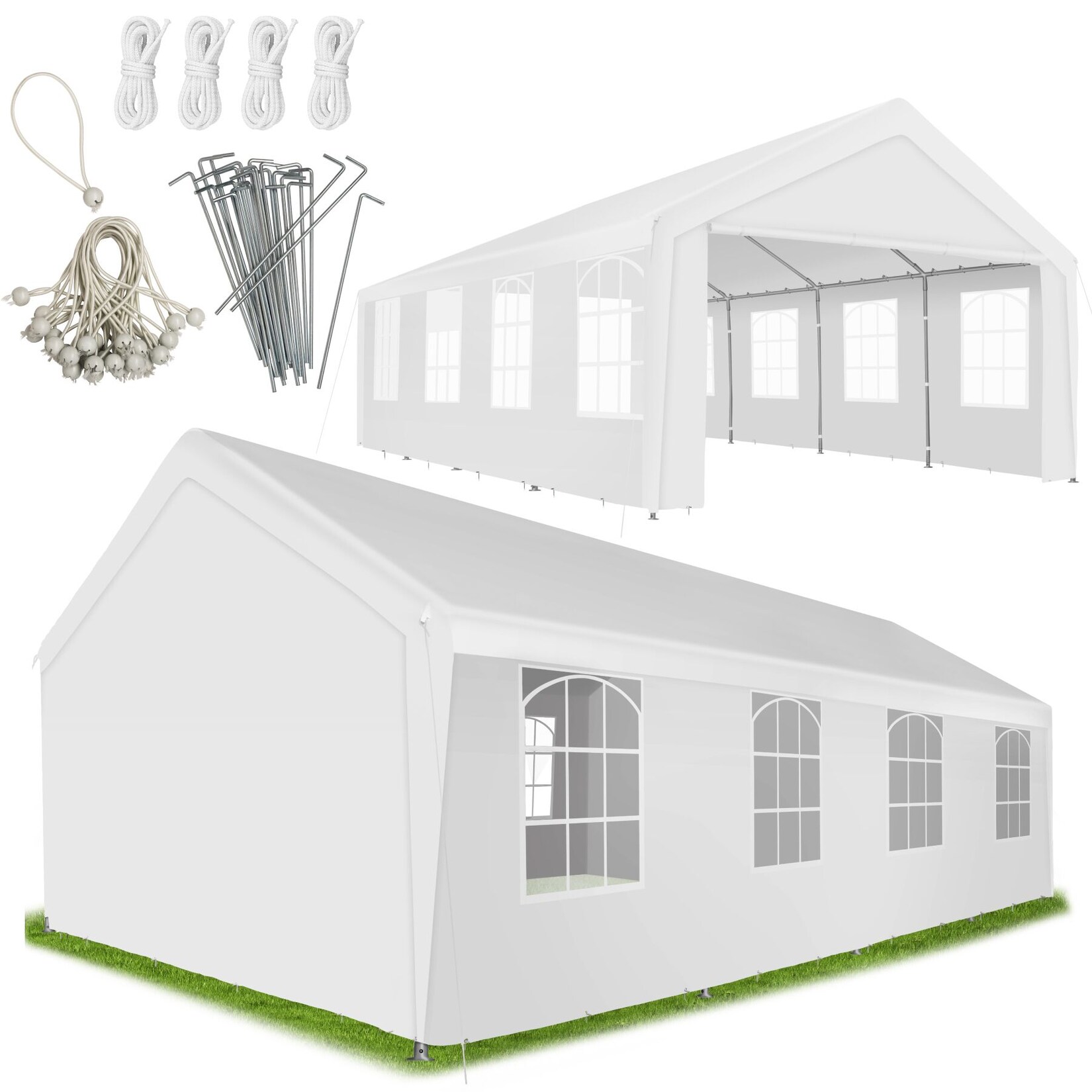 tectake® Partyzelt, 8 x 4 m, stabil und wasserdicht, mit UV-Schutz, inklusive Spannseilen und Heringen