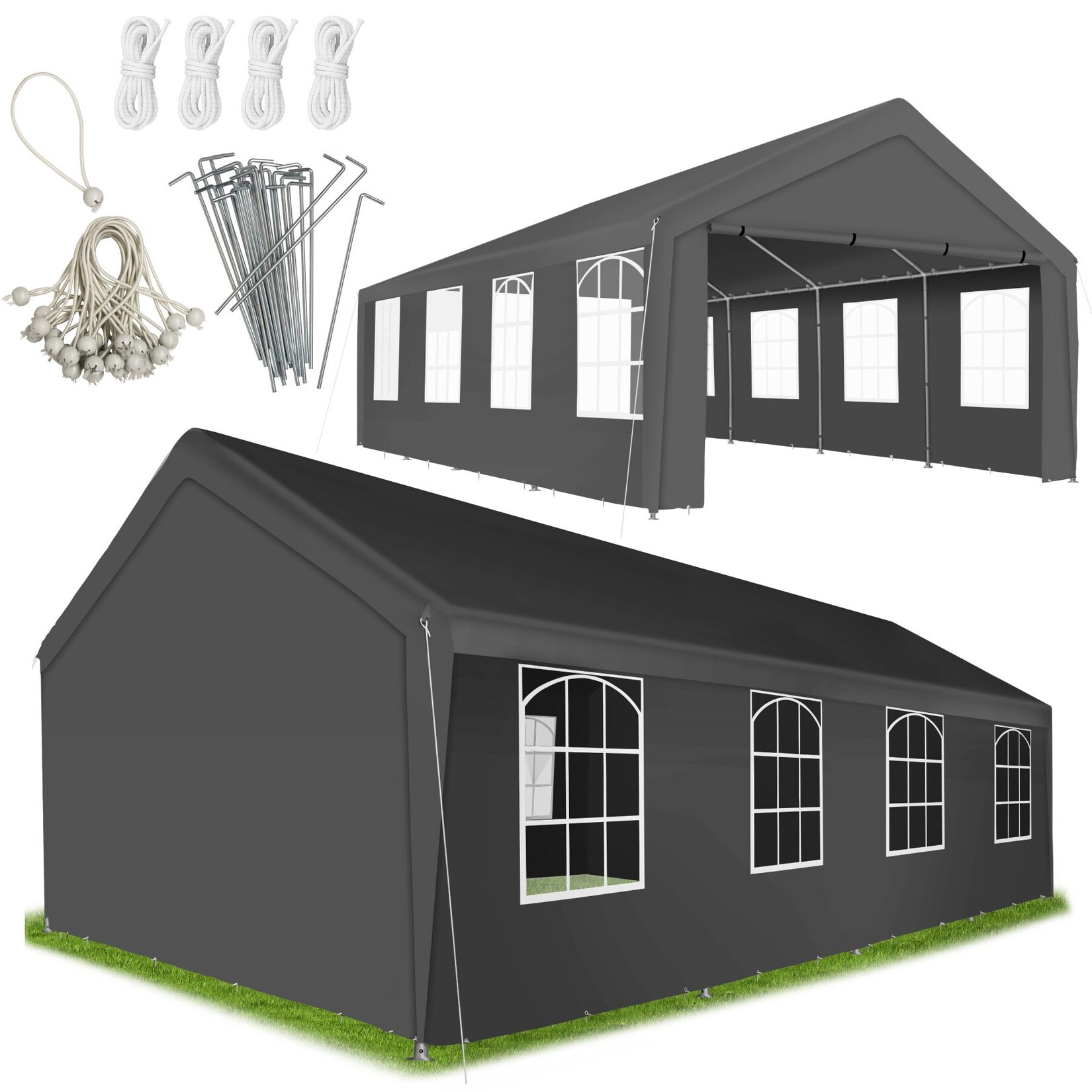 tectake® Partyzelt, 8 x 4 m, stabil und wasserdicht, mit UV-Schutz, inklusive Spannseilen und Heringen