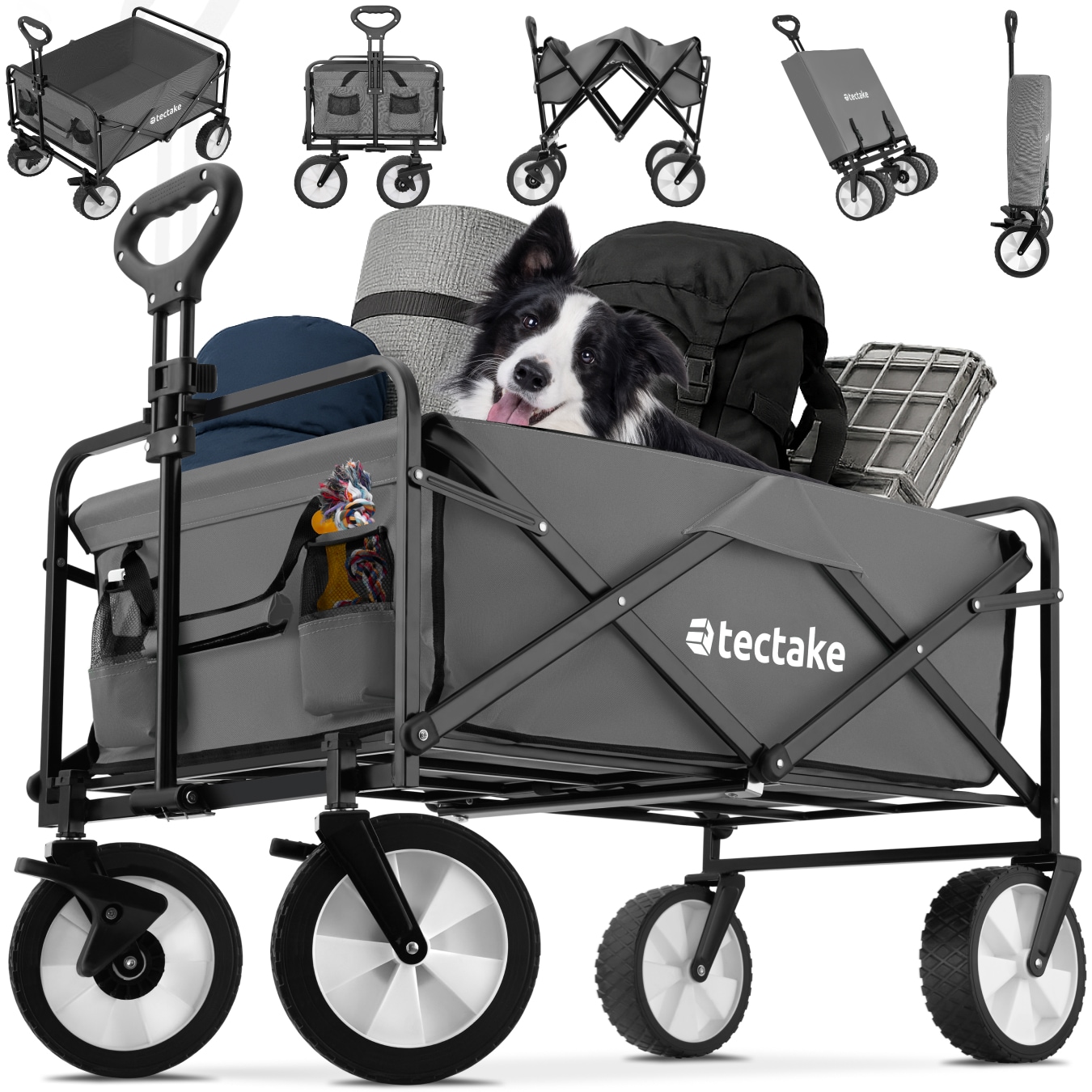 tectake&reg; Bollerwagen, faltbar, abnehmbarer Stoffeinsatz mit 2 Netztaschen, inklusive Tragetasche, Belastbarkeit 80 kg 