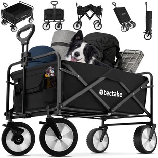 tectake® Bollerwagen, faltbar, abnehmbarer Stoffeinsatz mit 2 Netztaschen, inklusive Tragetasche, Belastbarkeit 80 kg 