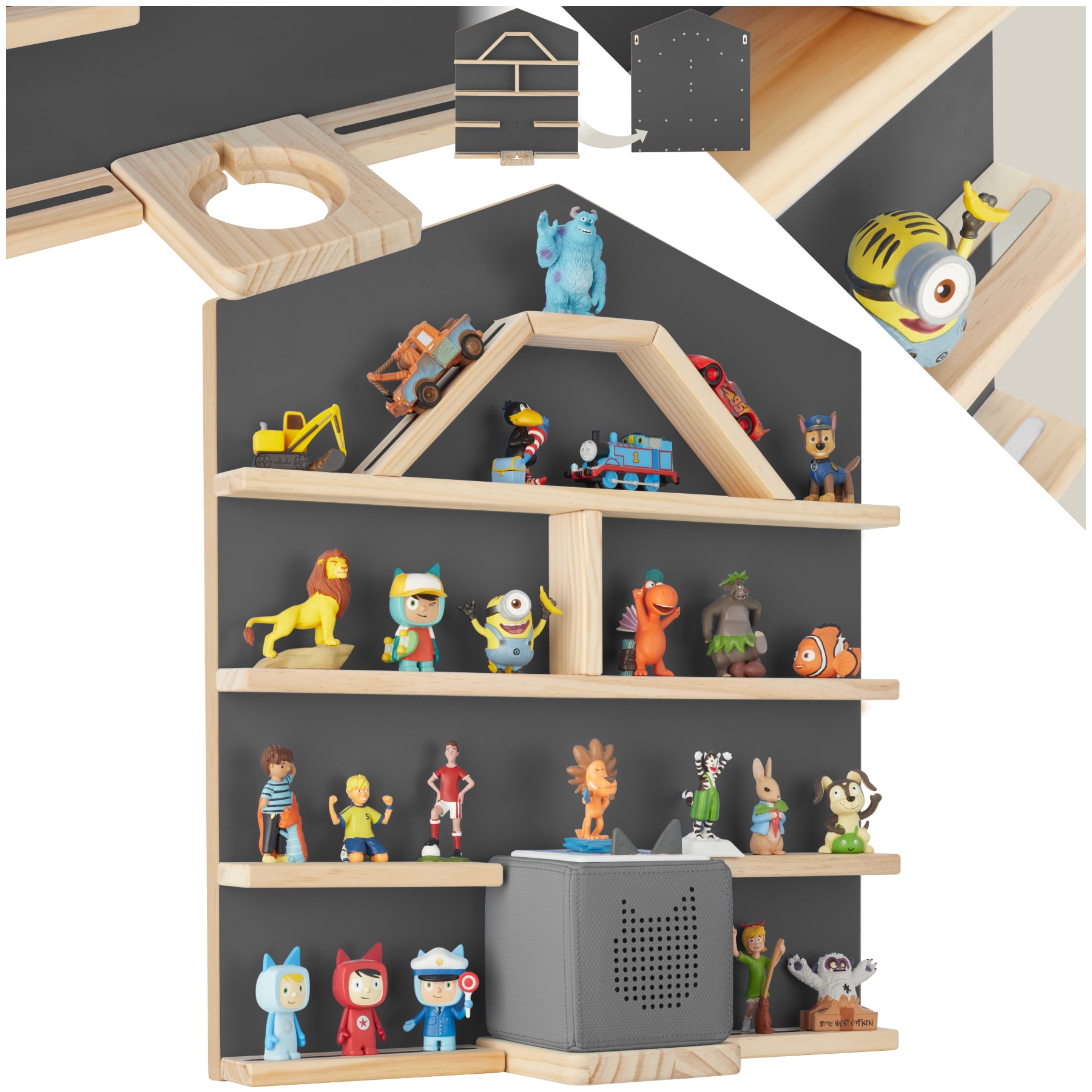 tectake&reg; Wandregal, f&uuml;r bis zu 50 Tonies, abgerundete Ecken, 50 x 15,5 x 60 cm, unsichtbare Aufh&auml;ngung 