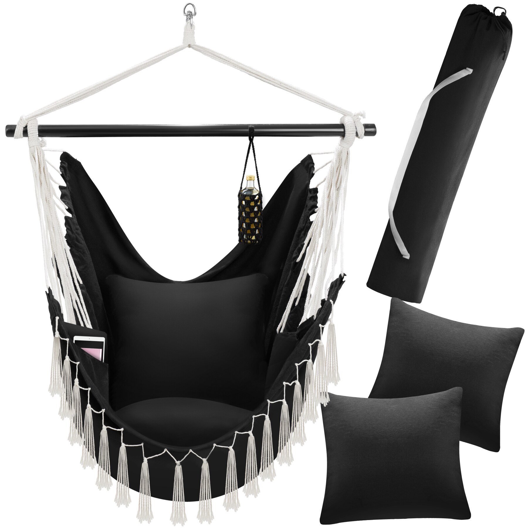 tectake&reg; H&auml;ngesessel, extra dicke Sitz- und R&uuml;ckenkissen, Belastbarkeit 150 kg, inkl. Tragetasche, ca. 100 x 150 x 150 cm 