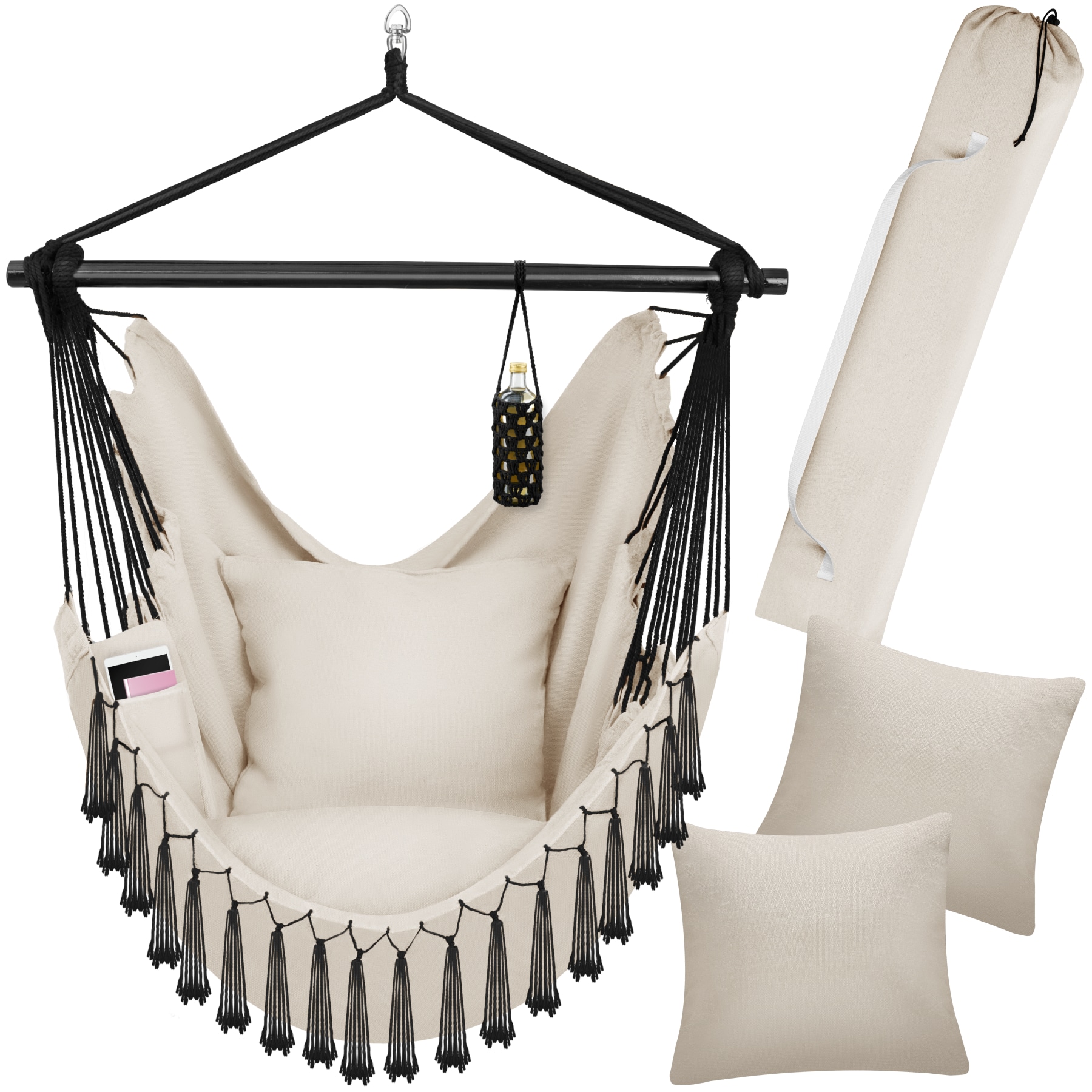 tectake&reg; H&auml;ngesessel, extra dicke Sitz- und R&uuml;ckenkissen, Belastbarkeit 150 kg, inkl. Tragetasche, ca. 100 x 150 x 150 cm 