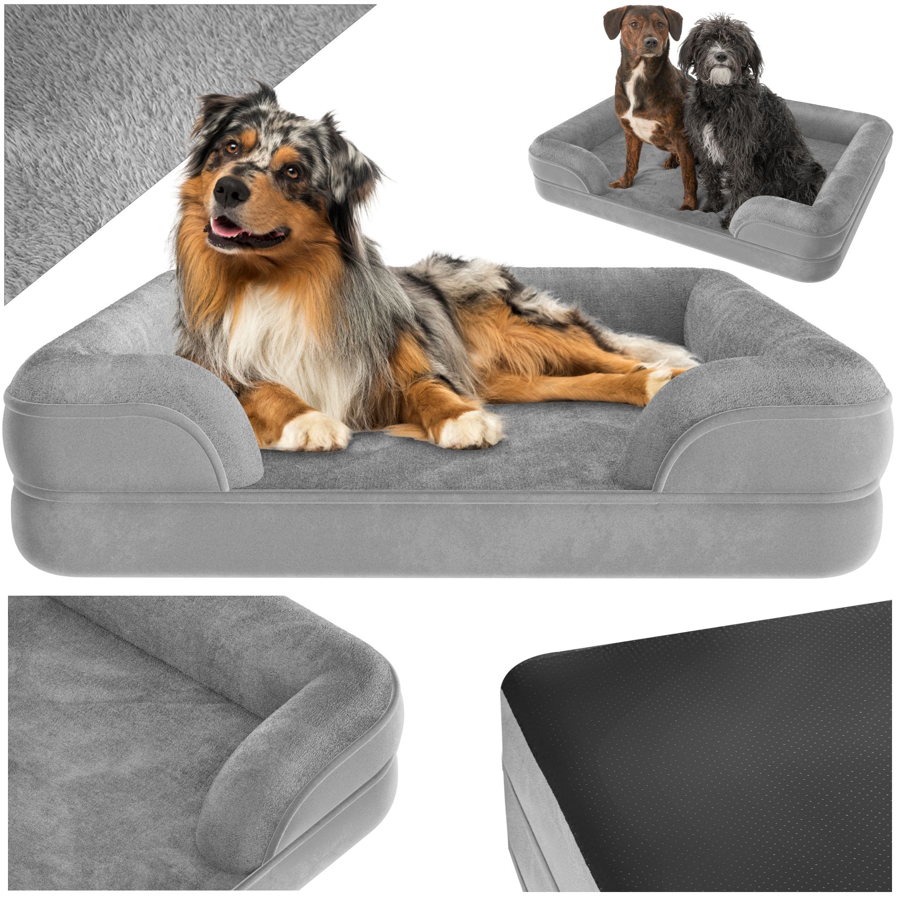 tectake&reg; Orthop&auml;disches Hundebett, mit abnehmbarem, wasserdichtem Pl&uuml;schbezug, rutschfeste Unterseite, waschbar 