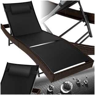 tectake® Rattan Sonnenliege, widerstandsfähig und UV-beständig, 6-fach verstellbare Rückenlehne, 69 x 211 x 41 - 94 cm 