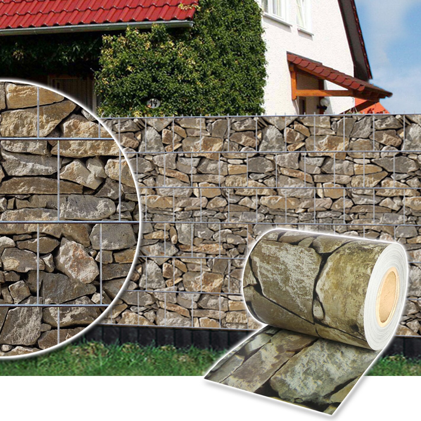 ® Sichtschutzrolle für Doppelstabmattenzaun 35m - Stein-Optik
