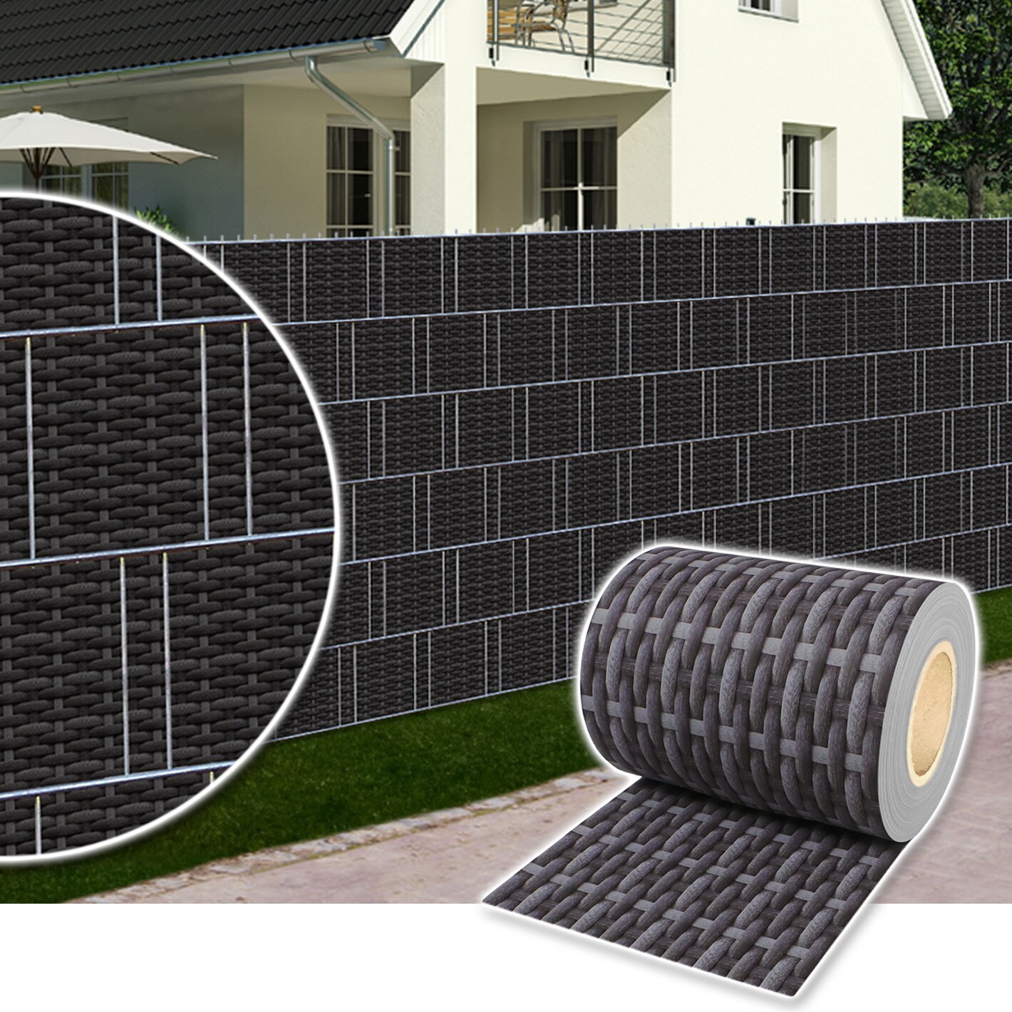 ® Sichtschutzrolle für Doppelstabmattenzaun 35m - Rattan-Anthrazit