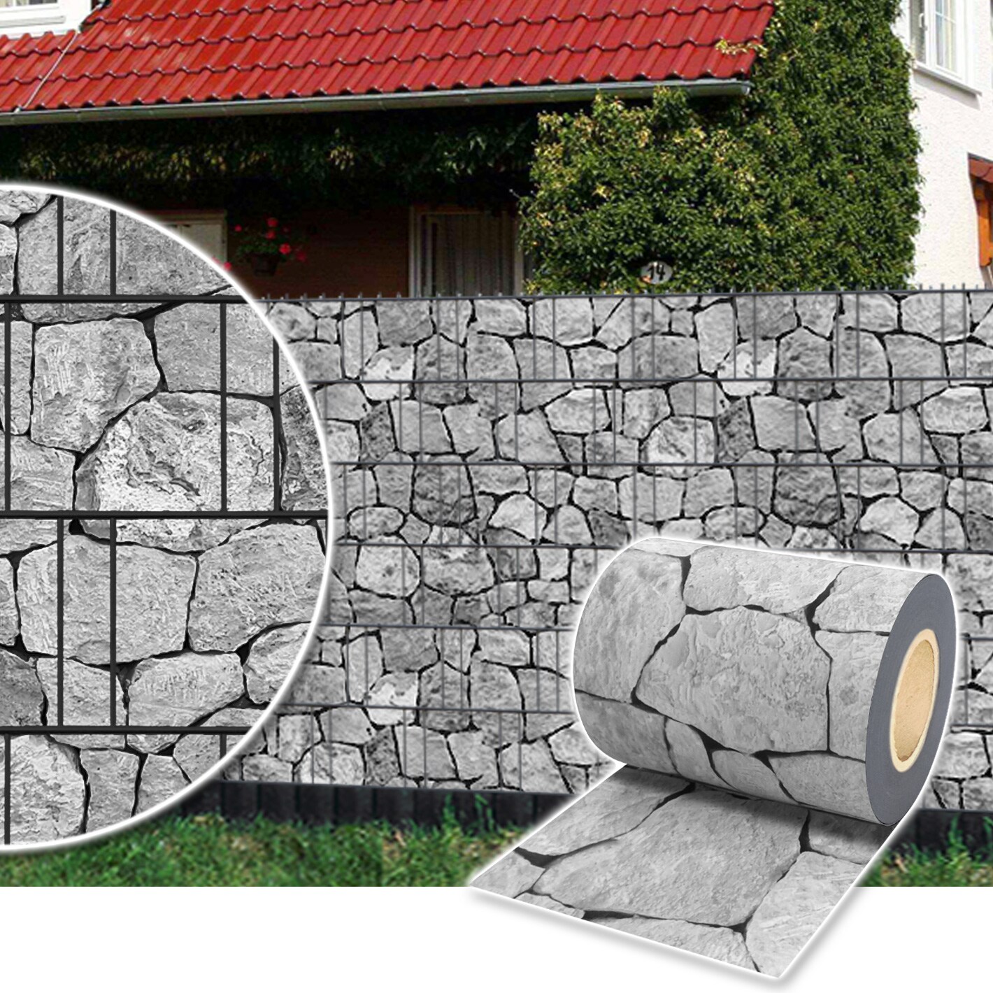 ® Sichtschutzrolle für Doppelstabmattenzaun 35m - Stein-Grau