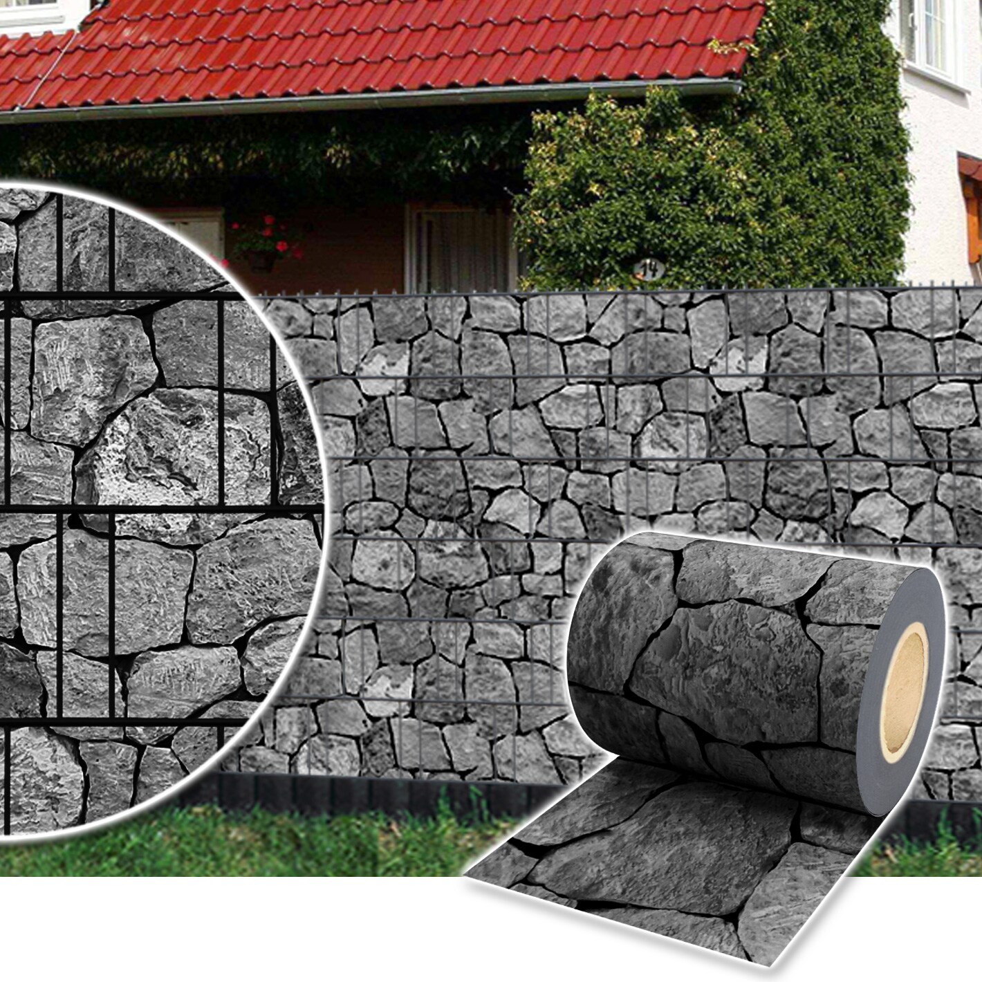 ® Sichtschutzrolle für Doppelstabmattenzaun 35m - Stein-Anthrazit
