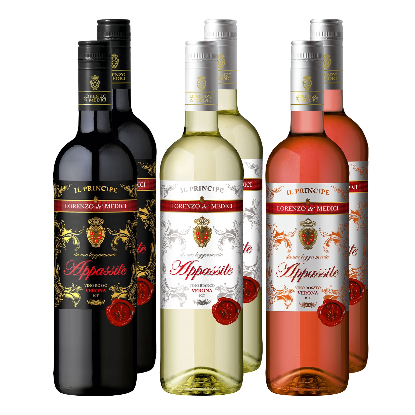 Weinpaket Lorenzo de' Medici Appassite verschiedene Sorten 13,0 % vol 6 x 0,75 Liter 