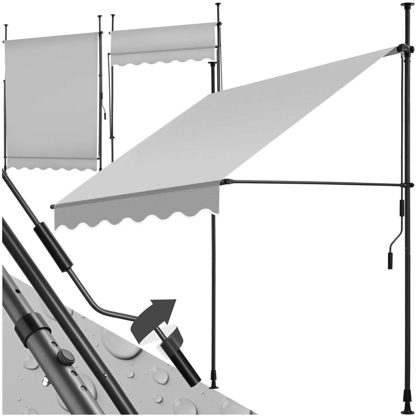 tectake&reg; Klemmmarkise, mit Handkurbel, h&ouml;henverstellbar 211 - 304 cm, einfache Montage 