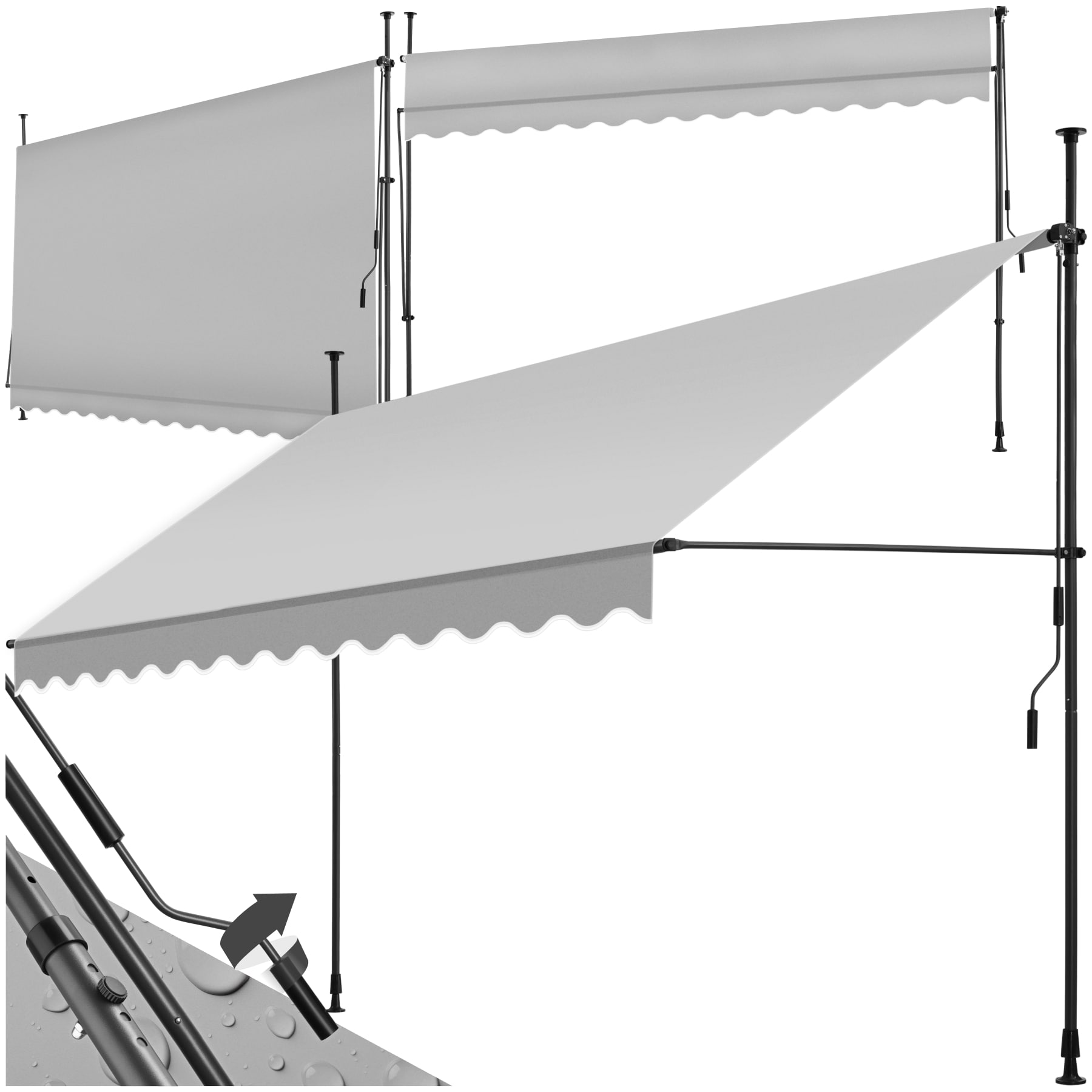 tectake&reg; Klemmmarkise, mit Handkurbel, h&ouml;henverstellbar 211 - 304 cm, einfache Montage 