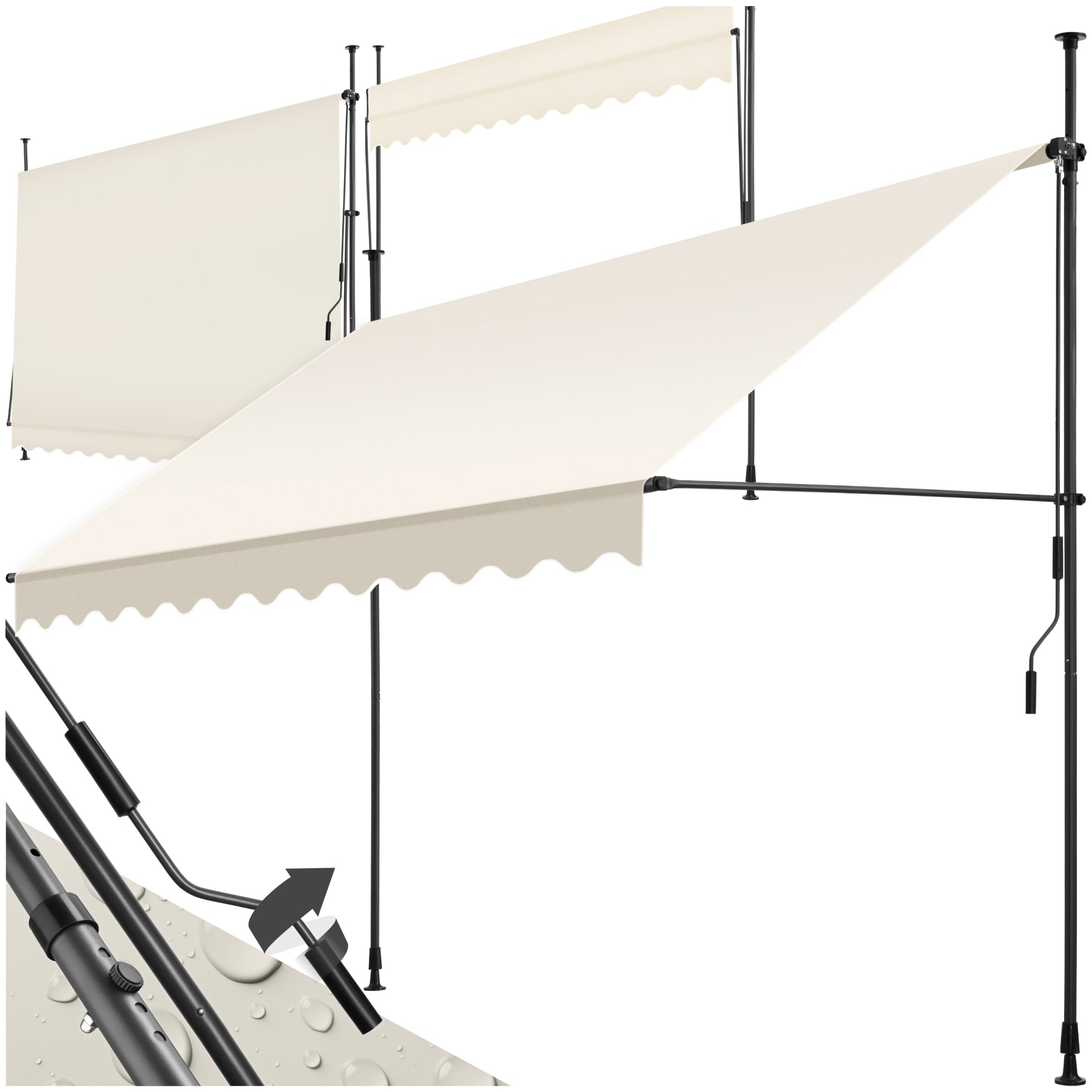 tectake&reg; Klemmmarkise, mit Handkurbel, h&ouml;henverstellbar 211 - 304 cm, einfache Montage 