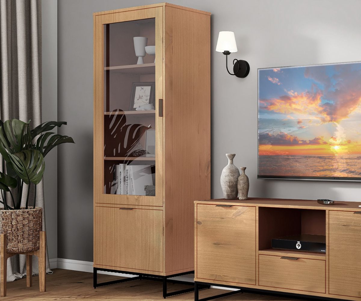 Inter Link Vitrinenschrank Vivo - 2 T&uuml;ren - Kiefer Massivholz 